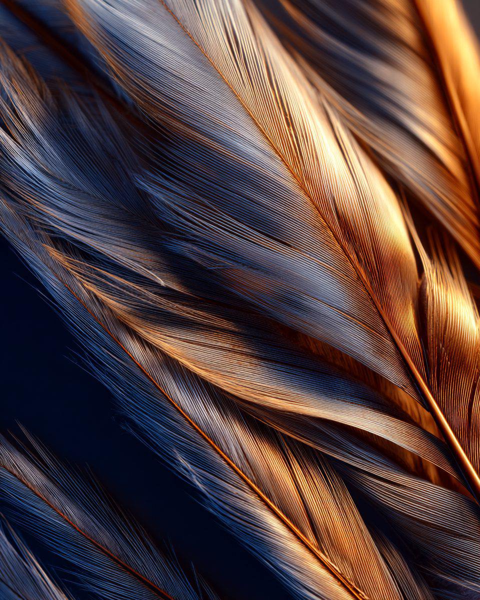 A single white feather suspended in shadow